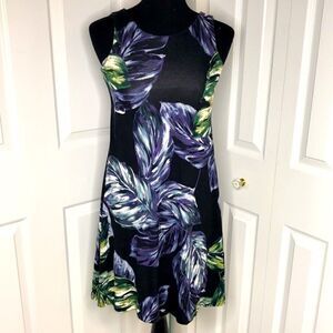 C&C California Tropical Leaf Print Sleeveless Dress XS – Black Green Purple, Vac